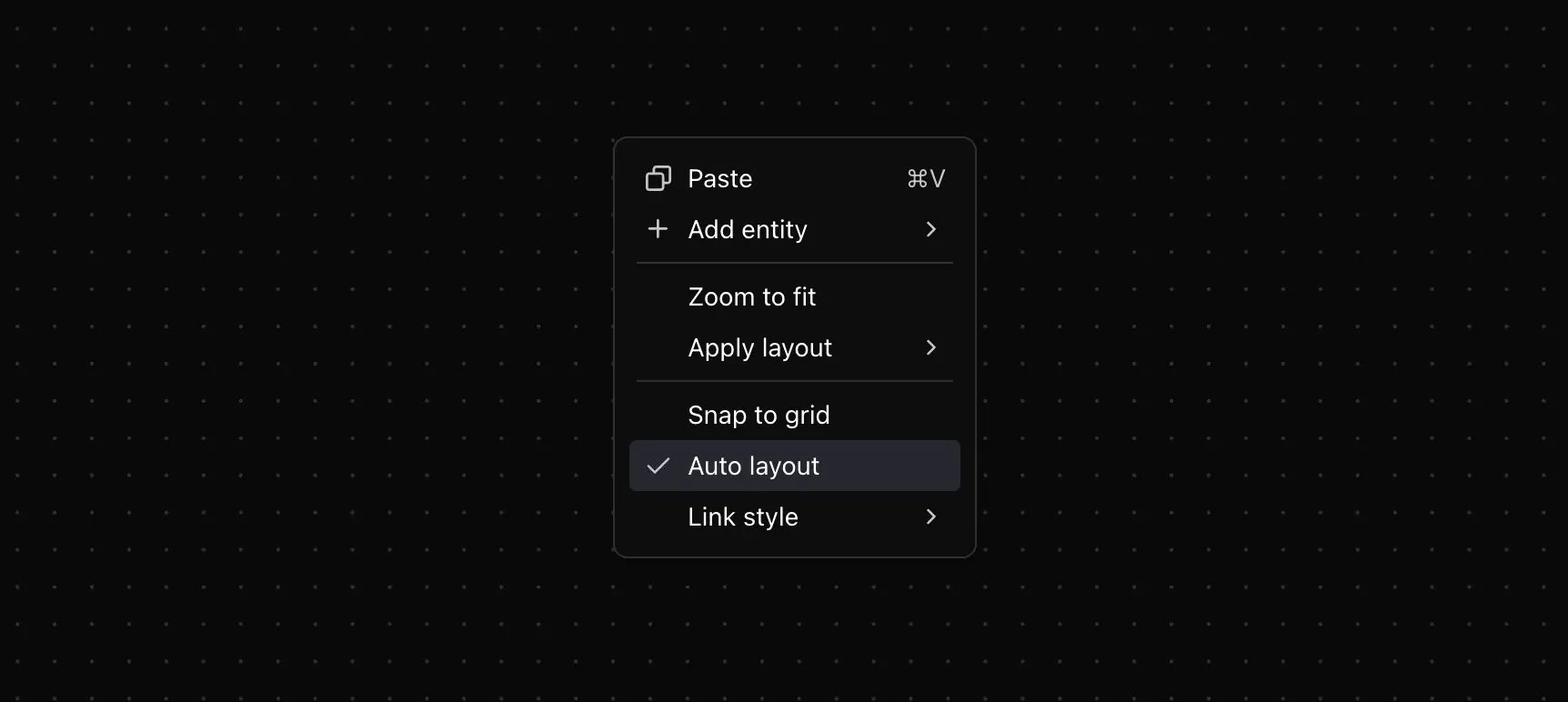 Context menu on the graph pane with the auto-layout option enabled