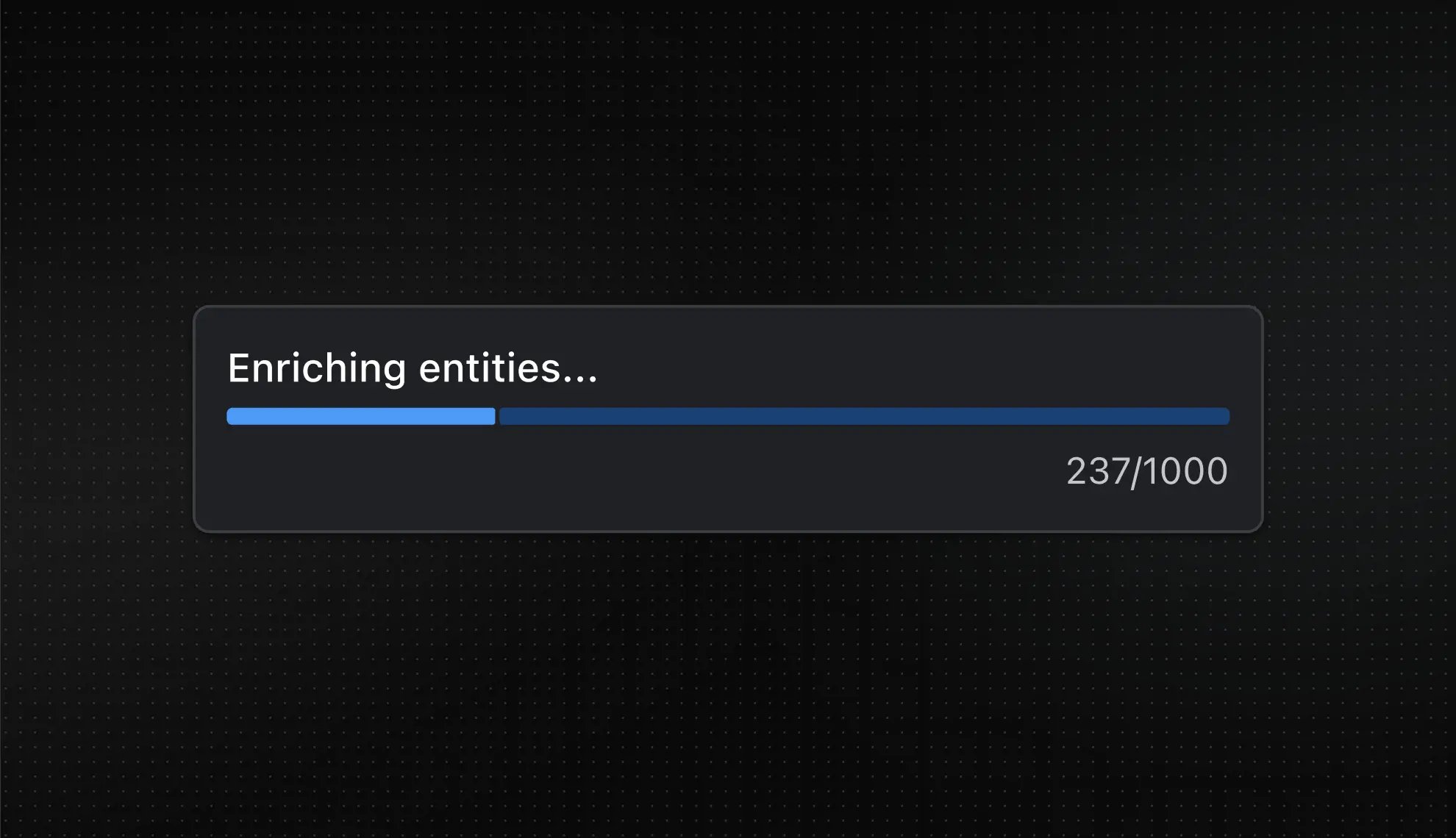 Malfors enrichment progress bar showing 237 of 1,000 enrichments completed