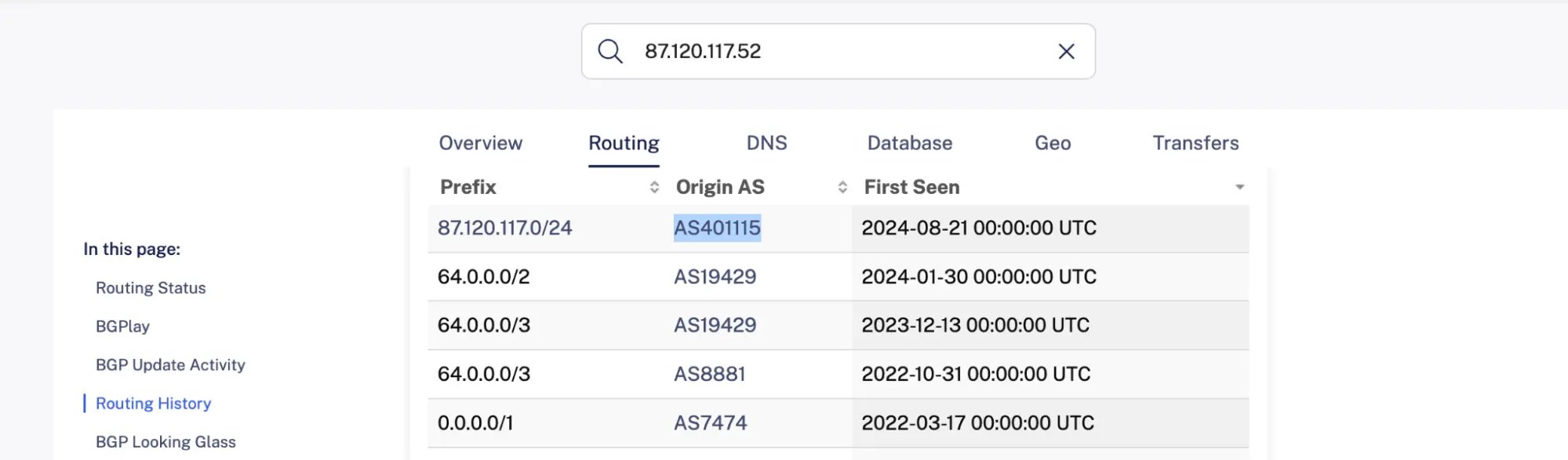 RIPE routing data for 87.120.117.52